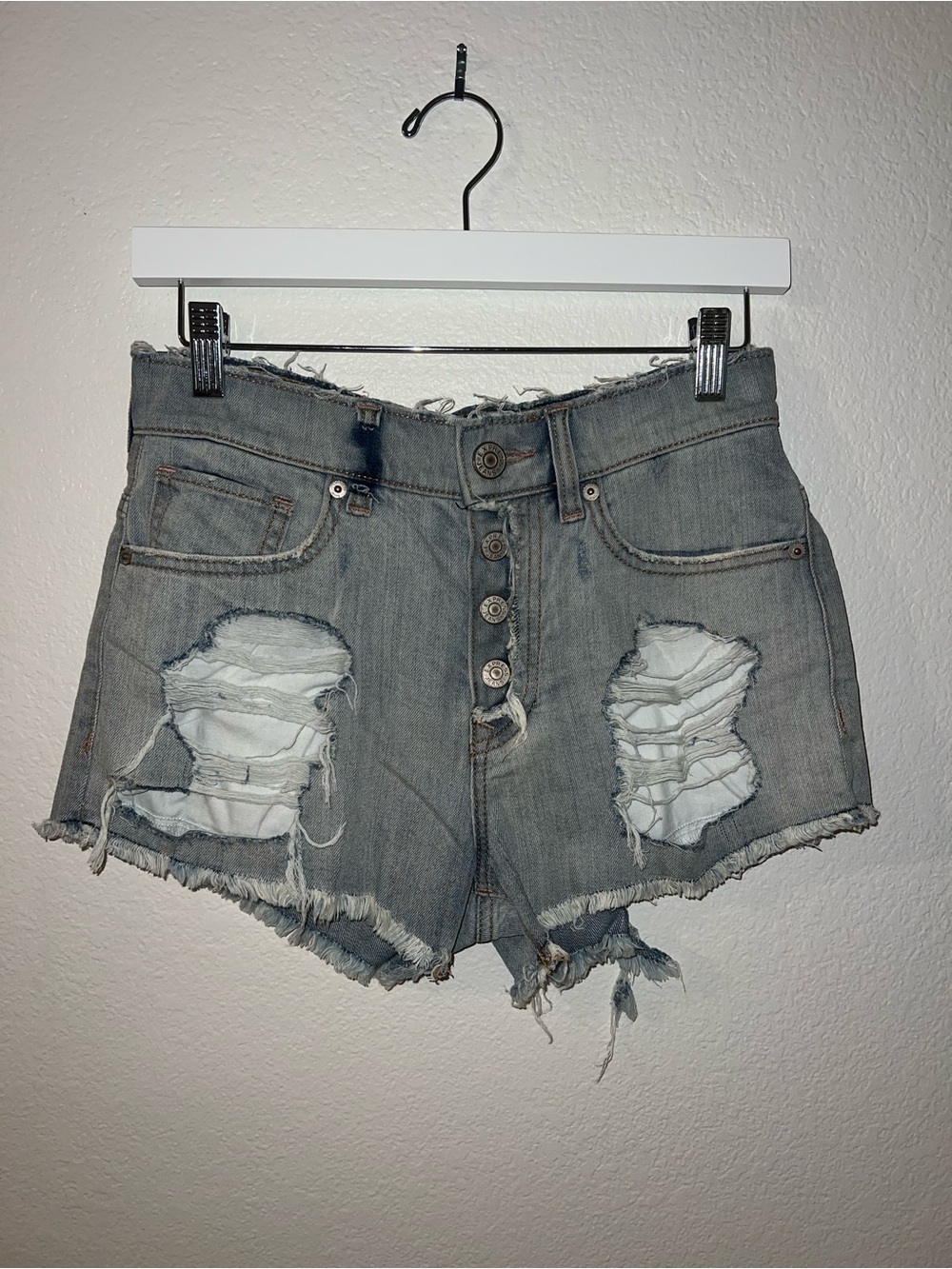 Express High-Rise Gray/Light Blue Denim Shorts